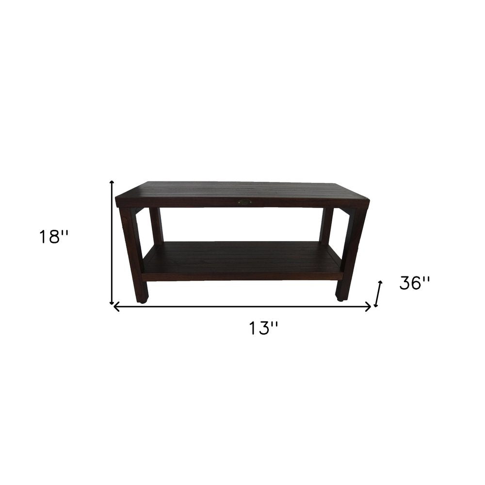 Rectangular Teak Shower Outdoor Bench With Shelf In Brown Finish