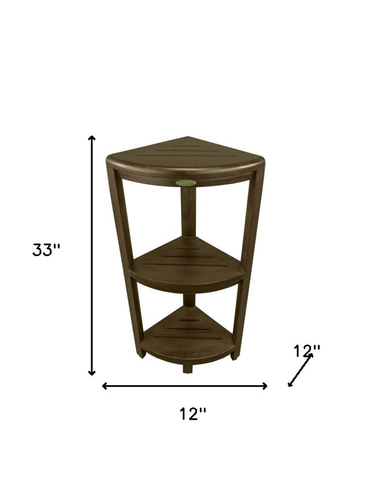 Teak Three Tier Corner Corner Shower Shelf In Brown Finish