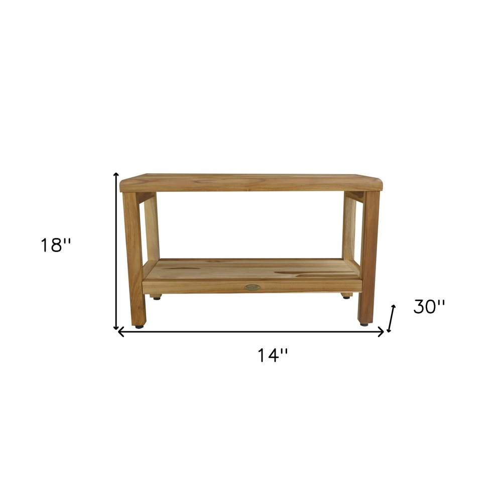 Rectangular Teak Shower Bench With Shelf In Natural Finish