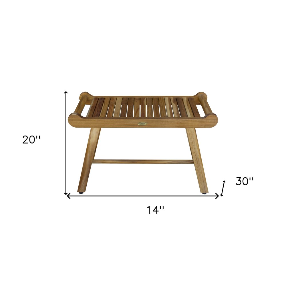 Rectangular Teak Shower Bench With Handles In Natural Finish