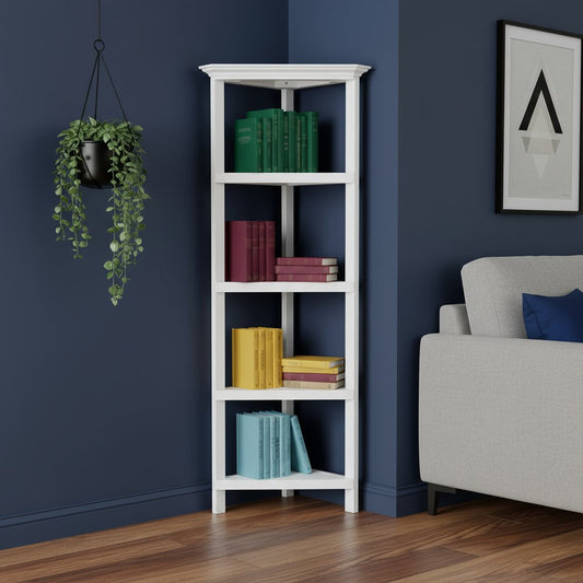 Modern White Solid Wood Corner Bookcase