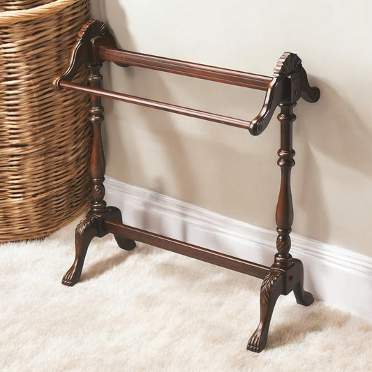 31" Dark Brown Hand Carved Wood Brown Blanket Stand