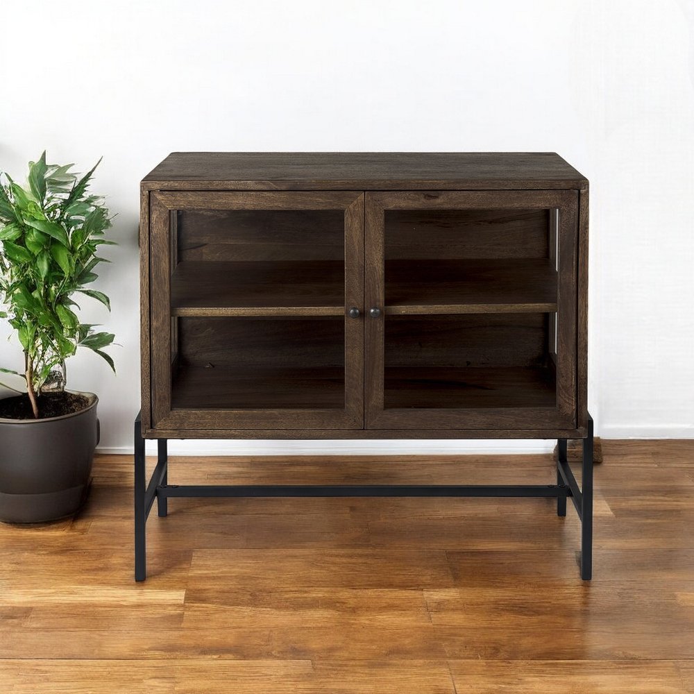 Rustic Dark Brown Two Door Shadowbox Cabinet