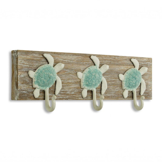 Coastal Sea Turtle Three Hook Brown Wall Mounted Coat Hanger