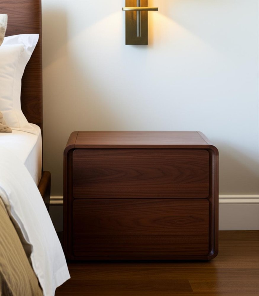Modern Walnut Brown Nightstand with Two Drawers