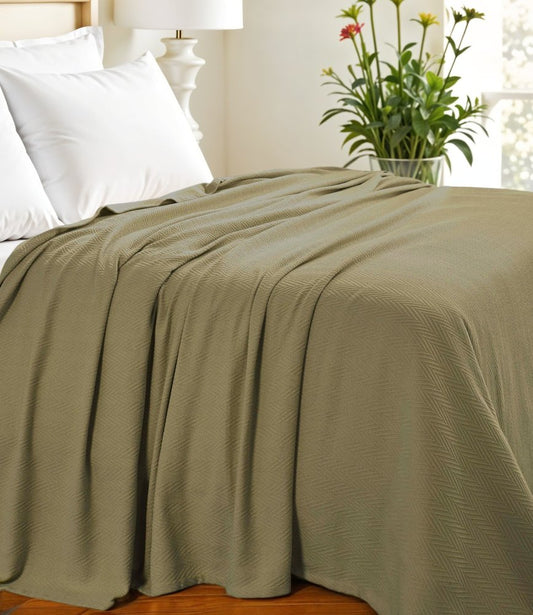 Twin Sage Cotton Woven Chevron Blanket