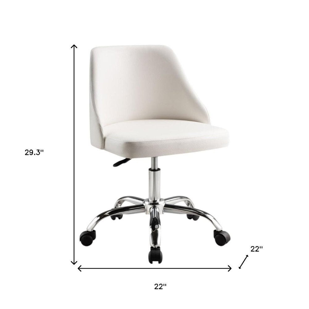 White and Silver Faux Leather Adjustable Height Swivel Rolling Office Chair