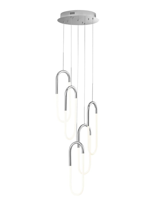 Silver Five Light Metal LED Dimmable Smart Enabled Chandelier