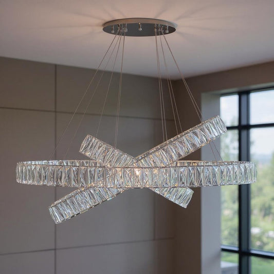 Silver And Clear Three Light Crystal LED Dimmable Chandelier