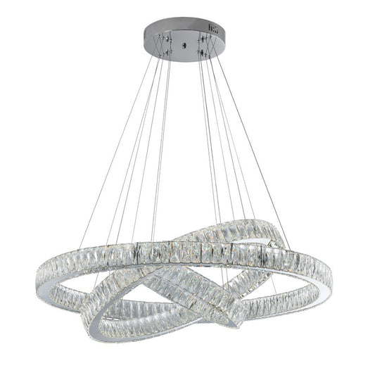 Silver And Clear Three Light Crystal LED Dimmable Chandelier