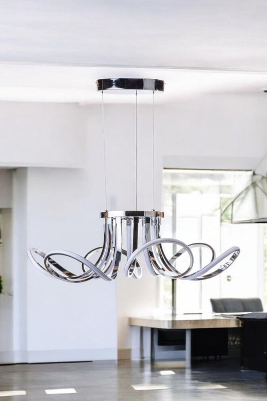 Silver Metallic Six Light Metal LED Dimmable Ceiling Light