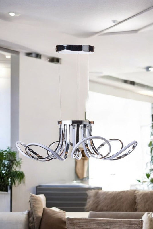 Silver Metallic Six Light Metal LED Dimmable Smart Enabled Ceiling Light