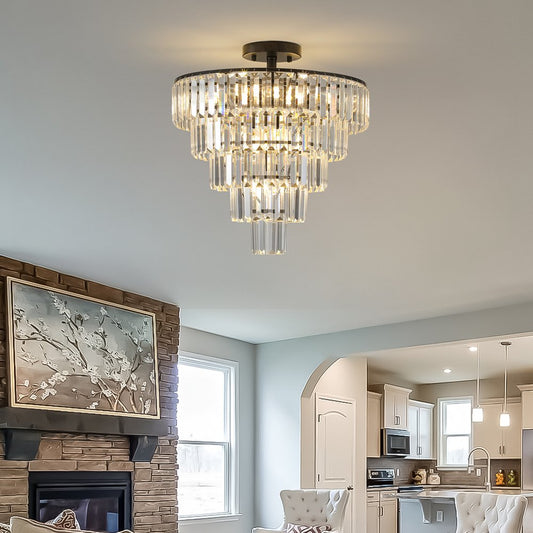 Black Chandelier Crystal Semi-Flush Ceiling Light