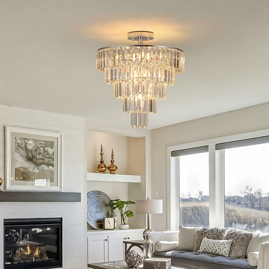 Amber Chandelier Crystal Semi-Flush Ceiling Light