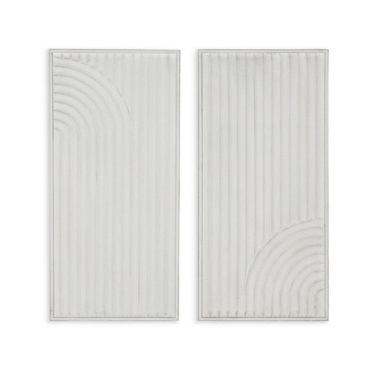 Set of Two White Metal Abstract Hanging Dimensional Sculptures