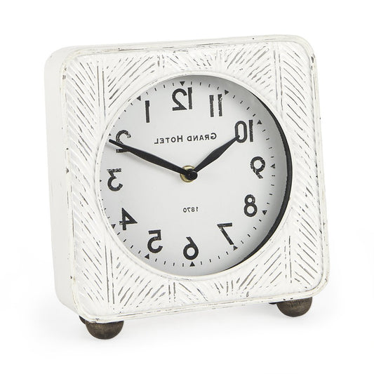 9" White Iron Table Clock