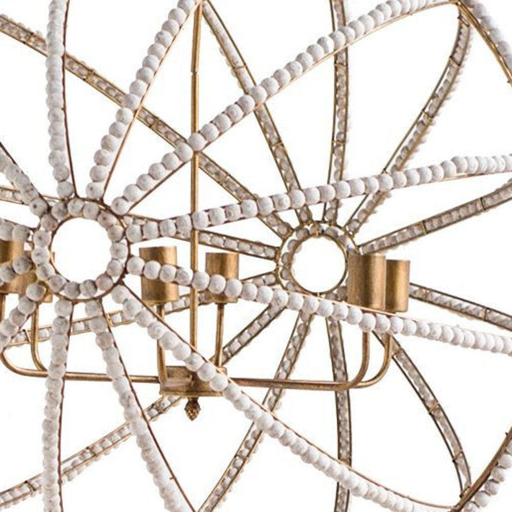 White And Gold Empire Six Light Metal and Beads Dimmable Chandelier