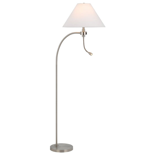 68" Nickel Metal Reading Floor Lamp With White Fabric Empire Shade
