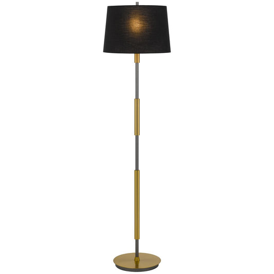 60" Antiqued Brass Metal Floor Lamp With Black Fabric Drum Shade