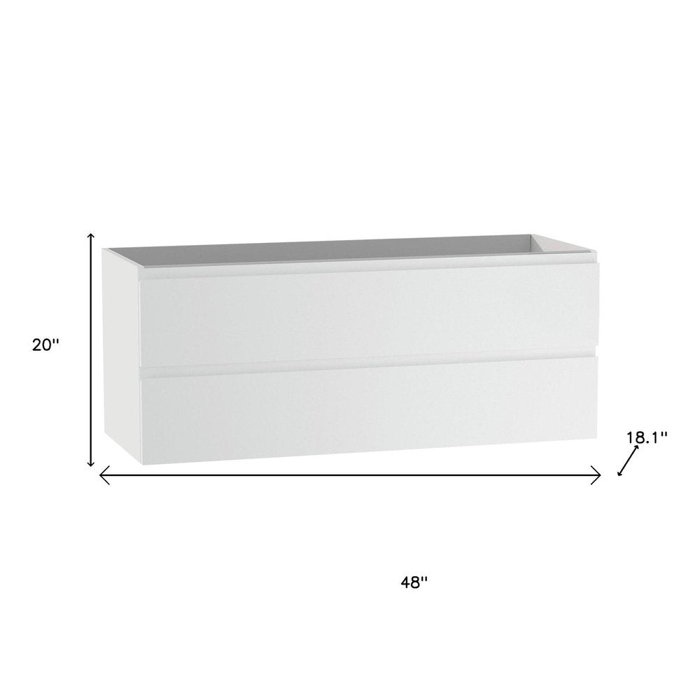 48" White Wood Freestanding Bathroom Vanity With White Sink And Two Drawers