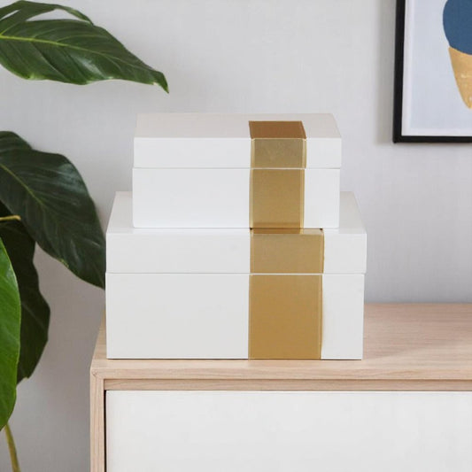 Set Of Two White And Gold Wood Jewelry Boxes