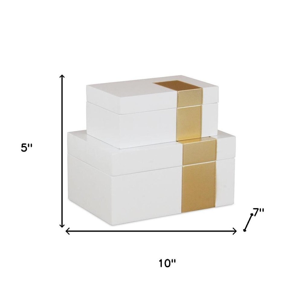 Set Of Two White And Gold Wood Jewelry Boxes