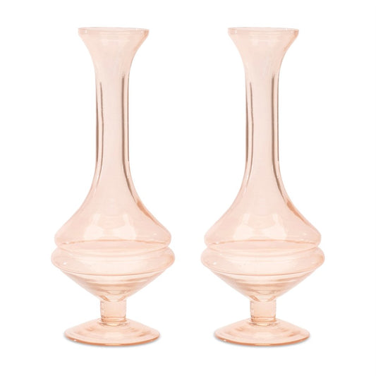 Set of Two Pink Trumpet Glass Table Vase