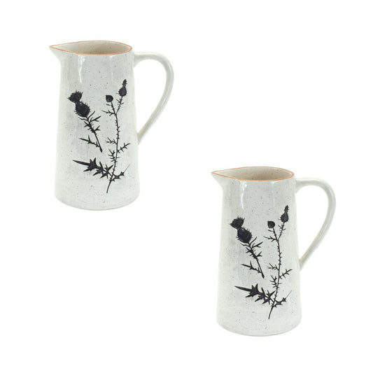 Set of Two White And Black Floral Round Ceramic Jar