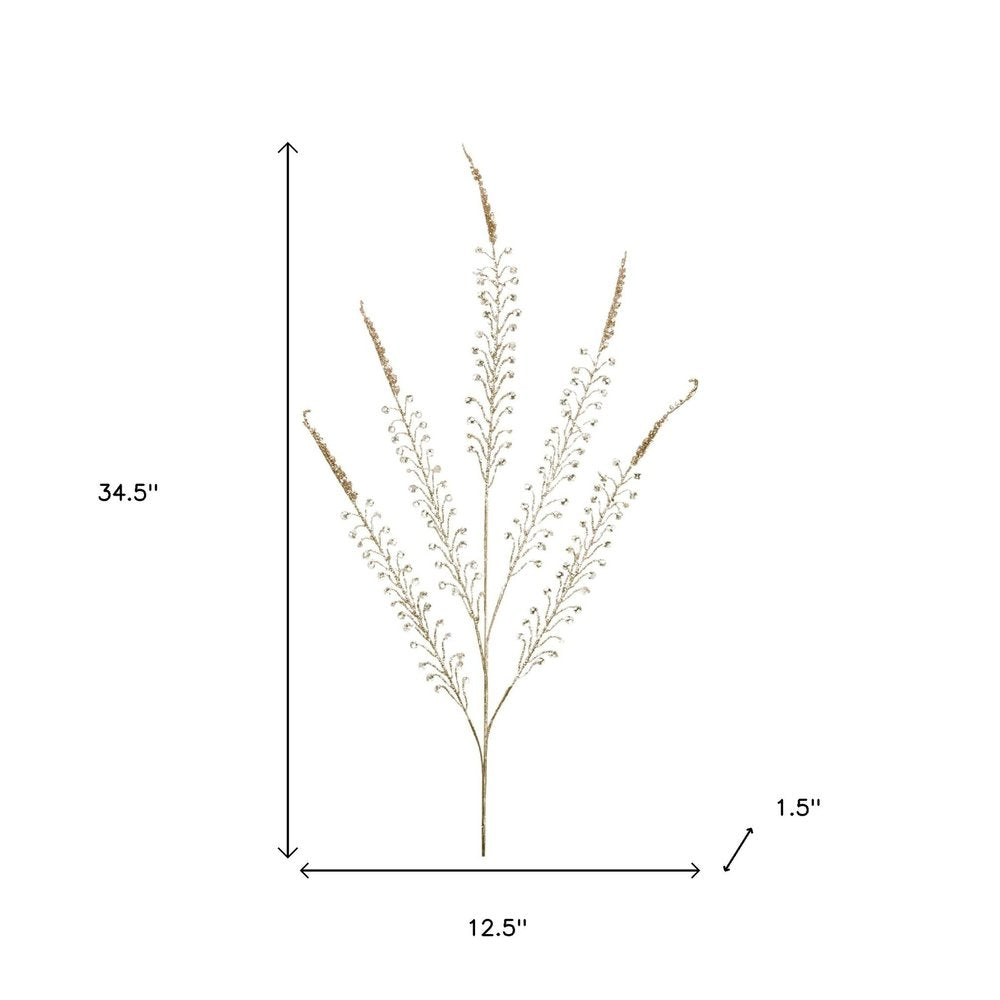 Set of Two Gold And Clear Faux Crystal Beaded Linear Fern Wreath Sprays