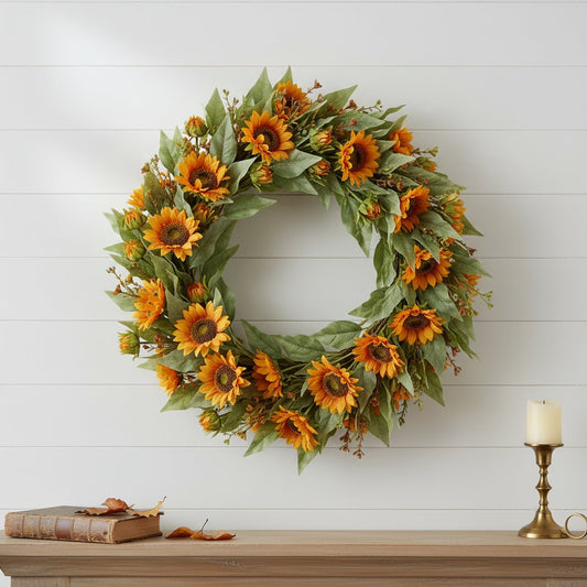 Set of Twelve Yellow And Green Fall Sunflower Wreath Sprays