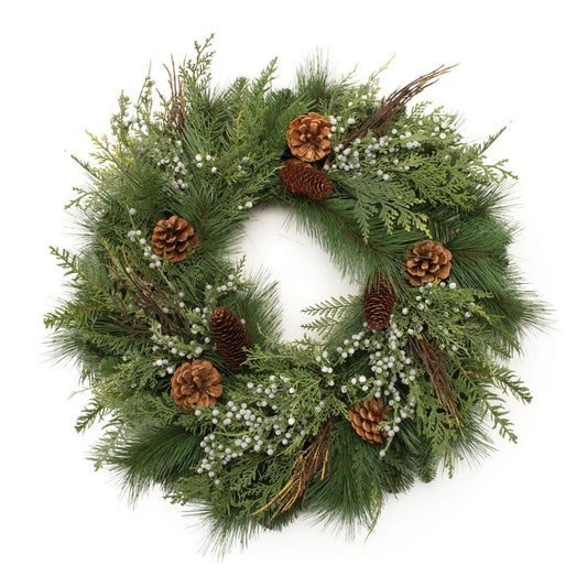 25" Green And Brown Christmas Pine Artificial Wreath