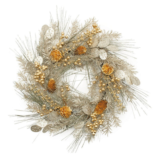 24" Gold And Silver Christmas Eucalyptus And Mixed Assortment Artificial Wreath