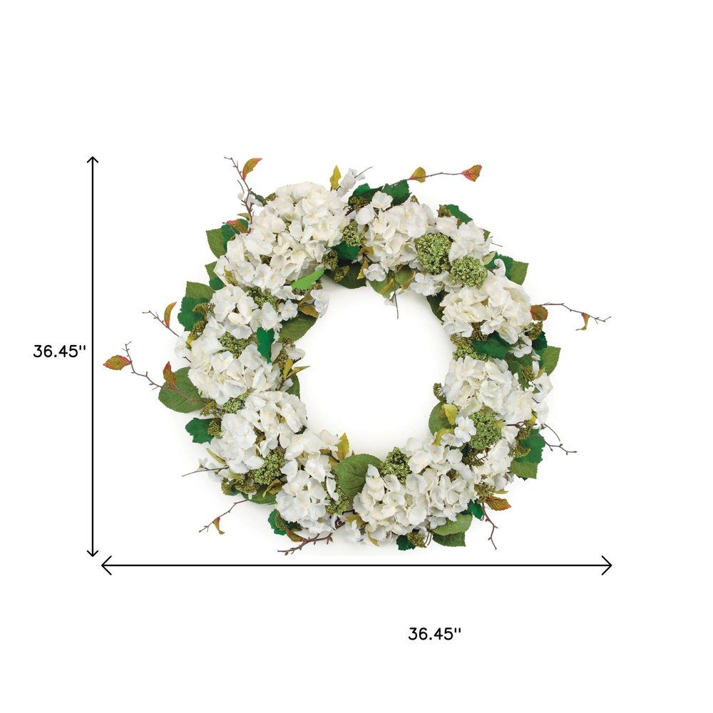 36" White And Green Hydrangea Artificial Wreath