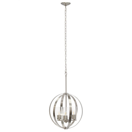 Nickel And Clear Sphere Three Light Iron Ceiling Light With Nickel And Clear Shades