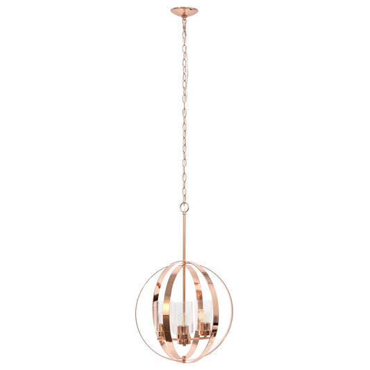 Rose Gold And Clear Sphere Three Light Iron Ceiling Light With Clear Shades