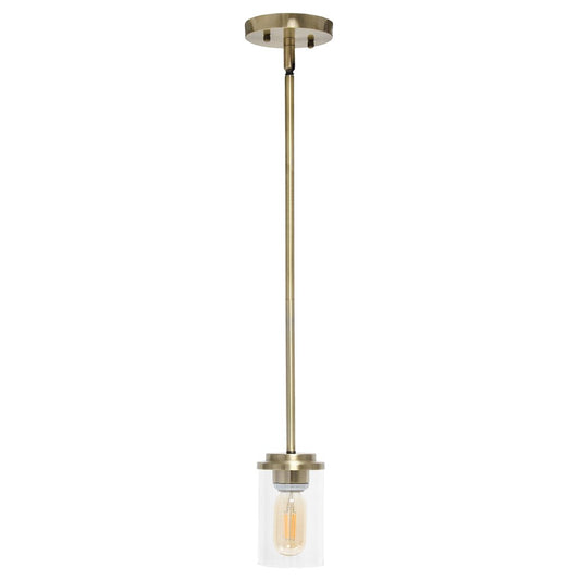 Antiqued Brass And Clear Cylinder Iron Ceiling Light With Clear Shades