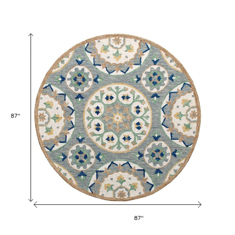 Wool Floral Hand Tufted Round Rug