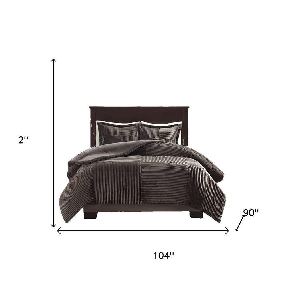 Set of Three Taupe King Ring Stitch Polyester Sham And Comforter