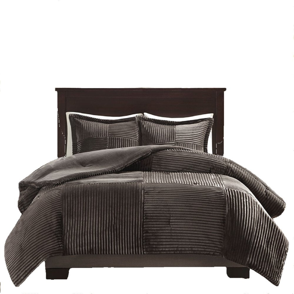 Set of Three Taupe Queen Ring Stitch Polyester Sham And Comforter