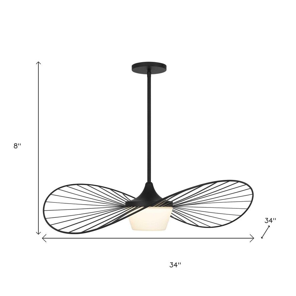 34" Black Aluminum Geometric Wavy LED Dimmable Outdoor Hanging Light