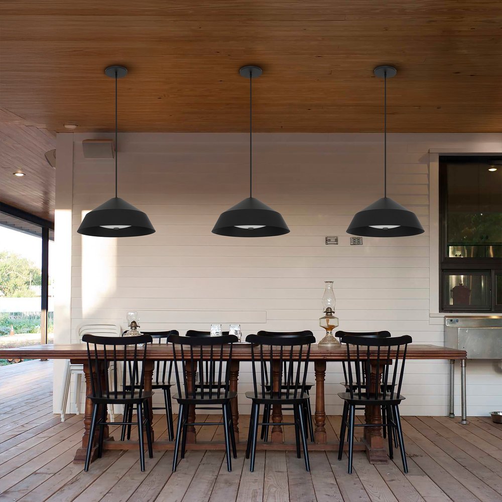 22" Black Aluminum Geometric LED Dimmable Outdoor Pendent Hanging Light