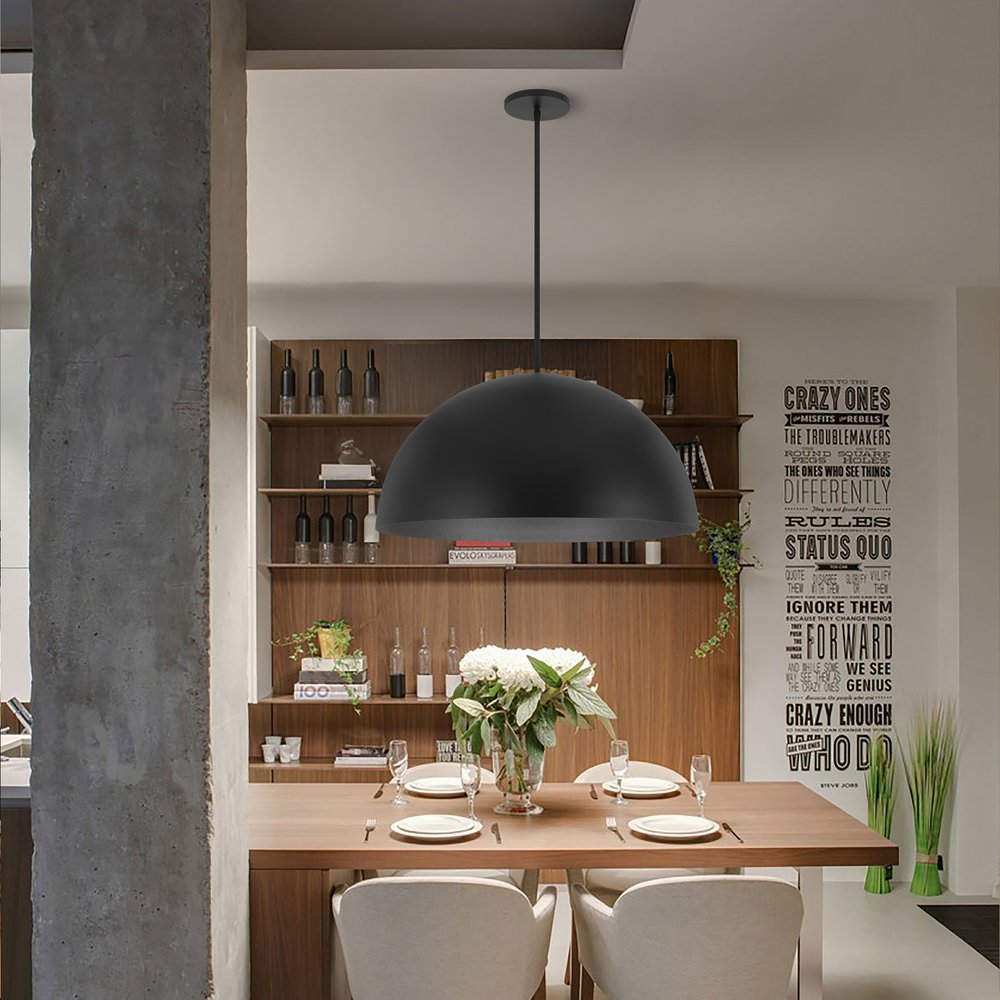 32" Black Aluminum Dome LED Dimmable Outdoor Pendent Hanging Light