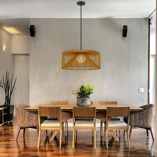 Natural And Black Rattan And Metal LED Dimmable Outdoor Hanging Pendent Light