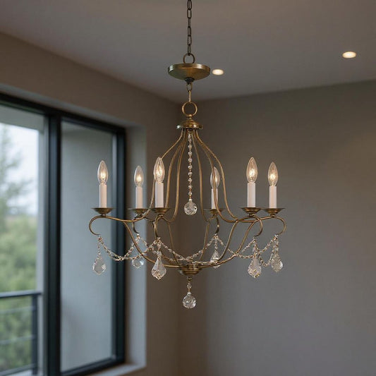 Six Light Dimmable Chandelier With Shades