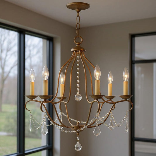 Six Light Dimmable Chandelier With Shades