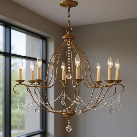 Eight Light Dimmable Chandelier With Shades