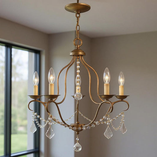 Five Light Dimmable Chandelier With Shades