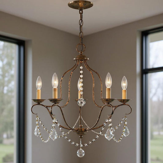 Five Light Dimmable Chandelier With Shades