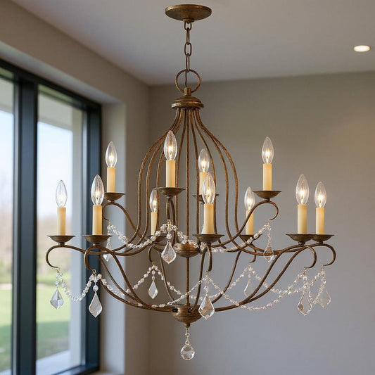 Twelve Light Dimmable Chandelier With Shades