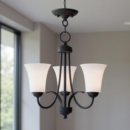 Black Three Light Dimmable Chandelier With Shades